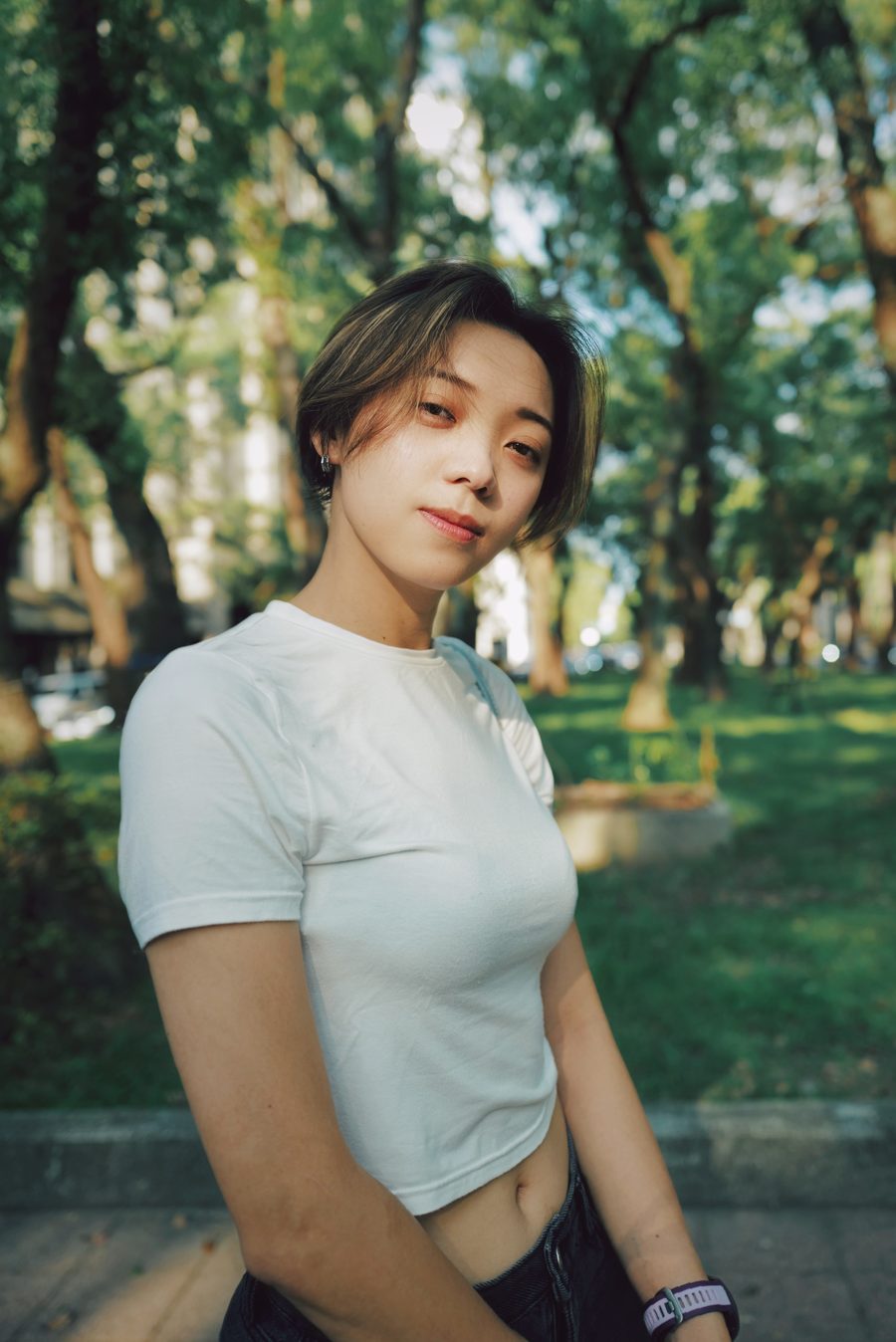 Portrait, park, golden hour